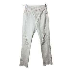 Levi's 501 Womens White Jeans Distressed Size 25 Button Fly Ripped Knee Fray Hem